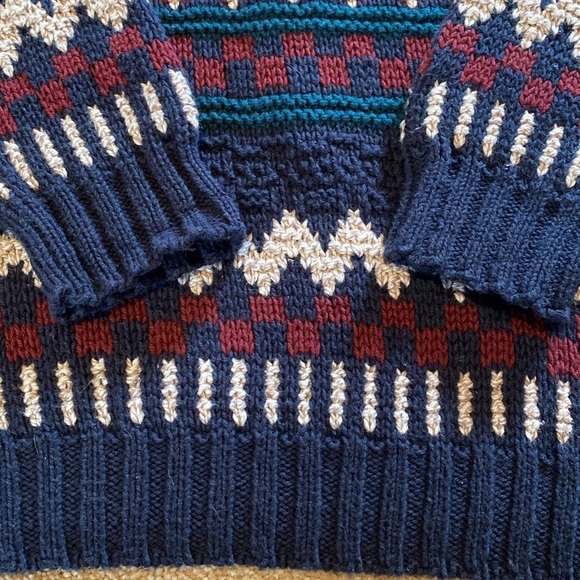 Roundtree 3D Heavy Cotton Textured L/S Crew Neck Sweater Navy Red Cream Green L - Picture 9 of 11